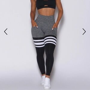 Women's Gray and Black Striped Leggings